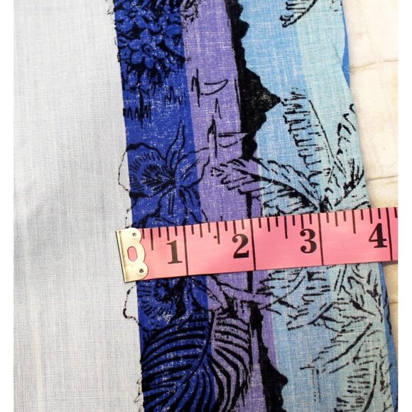 1 yd Vtg 1980s Blue Striped Cotton Fabric Beach Island Flowers Boats Purple 45" - Picture 6 of 9